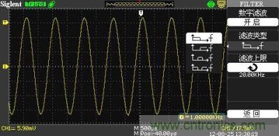 1KHz信號(hào) ，打開(kāi)數(shù)字濾波，測(cè)量值為1KHz