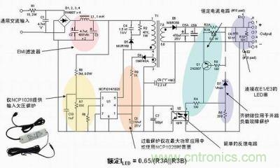 安森美半導(dǎo)體離線式第二代LED驅(qū)動器NCP1014/1028的應(yīng)用示意圖。