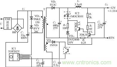 12V截流型開(kāi)關(guān)電源的電路