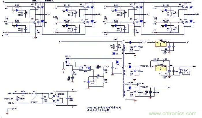 圖1：步進(jìn)電機(jī)驅(qū)動的主電路和開關(guān)電源電路