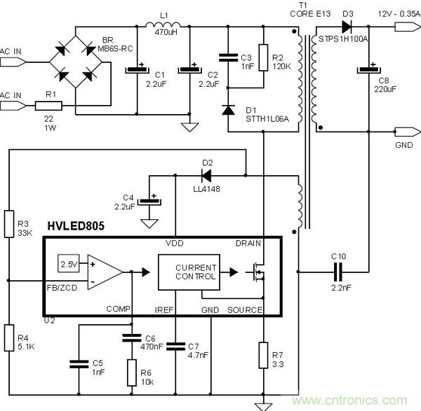 首個最簡單、器件最少的LED驅(qū)動電路設(shè)計