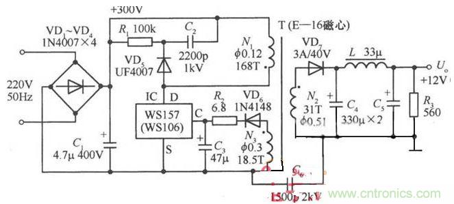 一款12V的單片開關(guān)穩(wěn)壓電源電路設計 