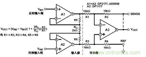 三運(yùn)放組成的儀表放大器原理分析