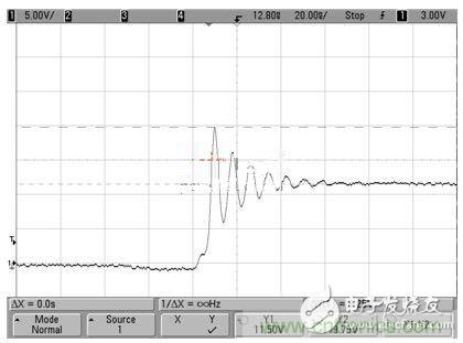 12V輸入降壓型開(kāi)關(guān)穩(wěn)壓器中的典型開(kāi)關(guān)節(jié)點(diǎn)電壓尖峰和振鈴