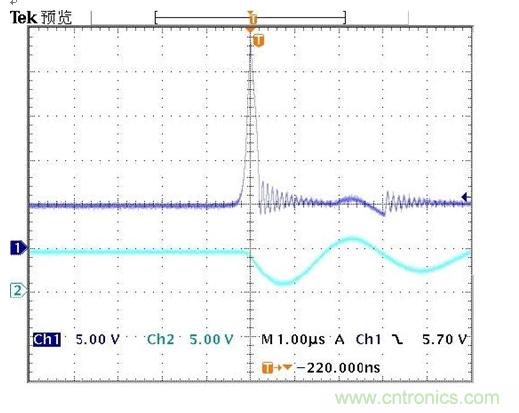 圖B1： 前端沒(méi)有TVS時(shí)過(guò)溫保護(hù)瞬間