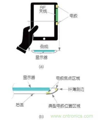 (a)側剖視圖描述；(b)電極焦點區(qū)域描述