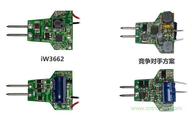 iW3662與競爭對手方案相比，所需外部元器件的數(shù)量大幅降低