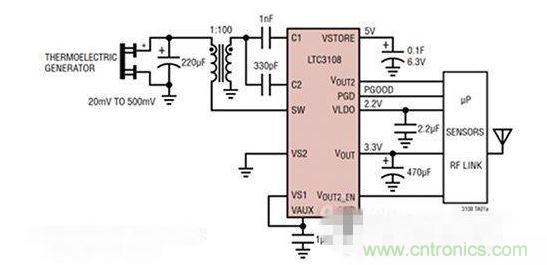 LTC3108 電源芯片優(yōu)化用于從熱電設(shè)備收集能量。