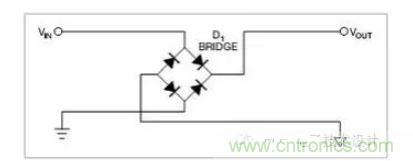 是一個橋式整流器，不論什么極性都可以正常工作，但是有兩個二極管導通，功耗是圖1的兩倍.