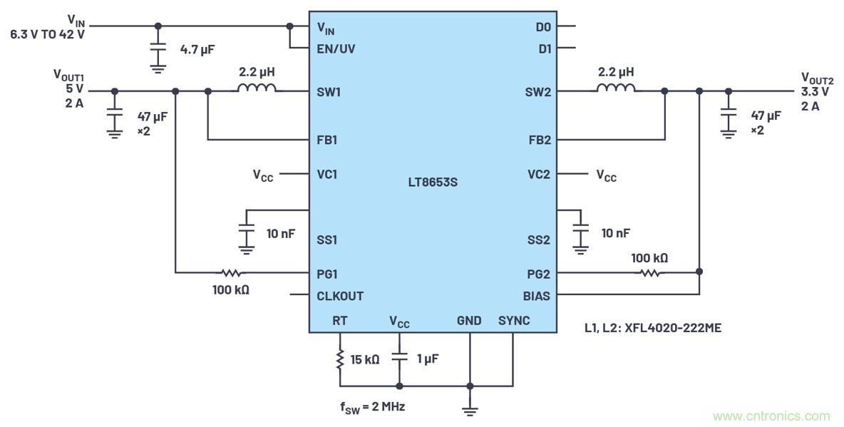 具有6.2 µA靜態(tài)電流的雙通道、42 V、2 A、單片、同步降壓型Silent Switcher 2穩(wěn)壓器