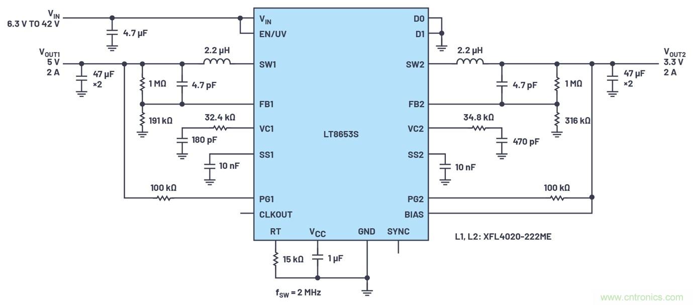 具有6.2 µA靜態(tài)電流的雙通道、42 V、2 A、單片、同步降壓型Silent Switcher 2穩(wěn)壓器