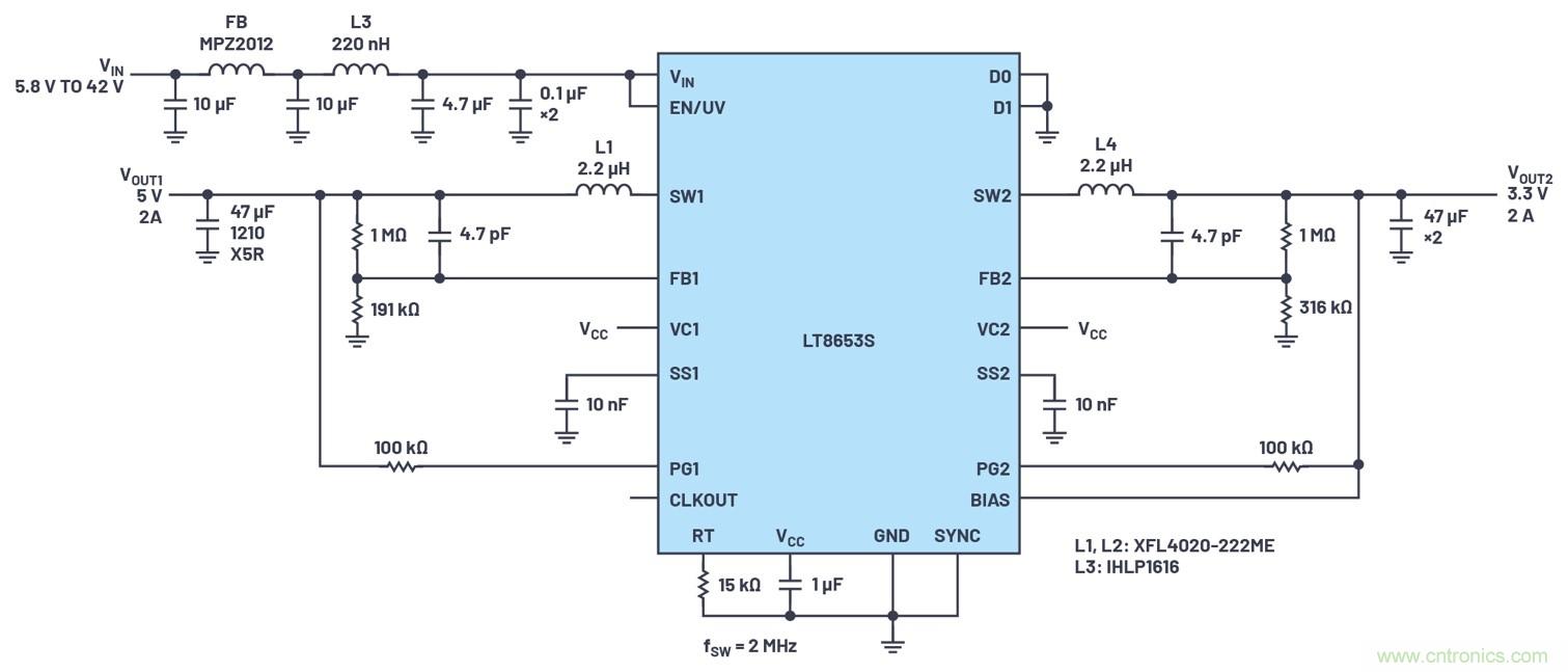 具有6.2 µA靜態(tài)電流的雙通道、42 V、2 A、單片、同步降壓型Silent Switcher 2穩(wěn)壓器